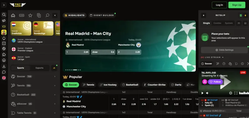 Holyluck sportsbook med fotboll, ishockey, tennis och esport